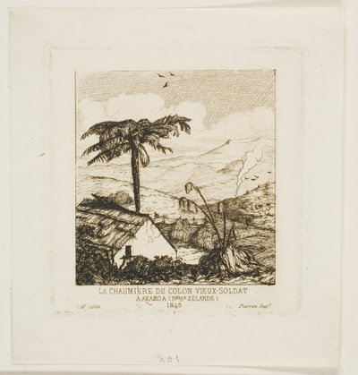 De rieten hut van de oude soldaat, Akaroa, 1845 door Charles Meryon