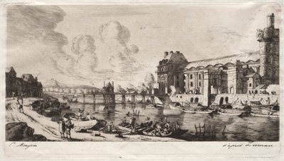 Het paviljoen van juffrouw en een deel van het Louvre door Charles Meryon