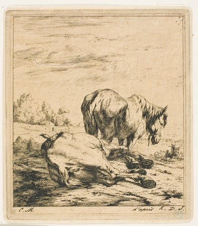 De twee paarden door Charles Meryon
