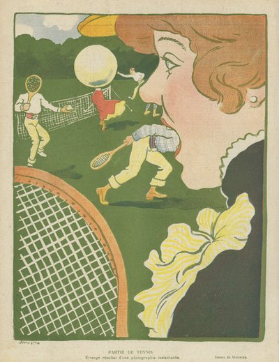 Tennis, vreemd resultaat van een momentopname, Illustratie voor Le Rire door Charles Meunier