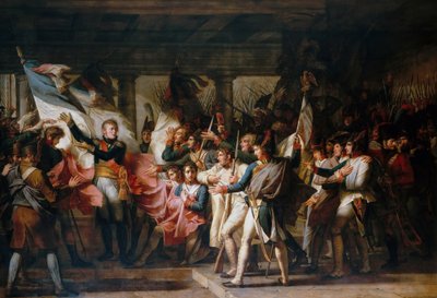 Maarschalk Ney en de soldaten van het 76e regiment van de linie halen hun kleuren terug uit het arsenaal door Charles Meynier