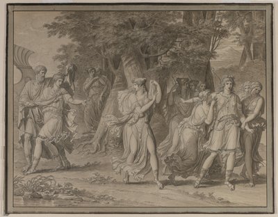 Telemachus, Aangespoord door Mentor, Verlaat het Eiland van Calypso door Charles Meynier