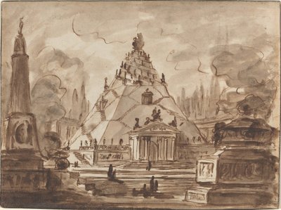 Architectonische Fantasie met een Piramidevormig Mausoleum door Charles Michel Ange Challe