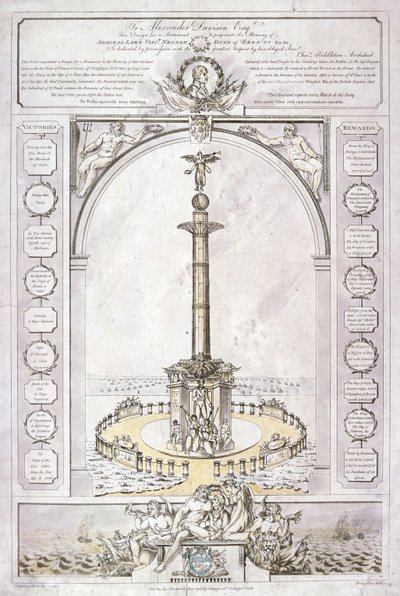 Ontwerp voor een monument voor admiraal Lord Nelson in de vorm van een zuil, 1806 door Charles Middleton