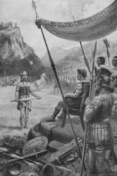 Julius Caesar ontvangt de overgave van een verslagen stamhoofd in Gallië door Charles Mills (after) Sheldon