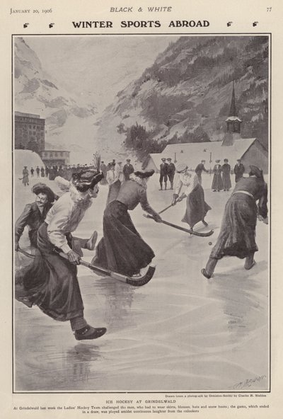 IJshockey spelen in Grindelwald, Zwitserland door Charles Mills (after) Sheldon