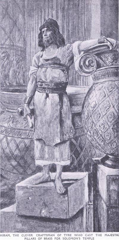 Hiram, de slimme vakman van Tyrus die de majestueuze koperen pilaren voor de tempel van Salomo goot door Charles Mills Sheldon