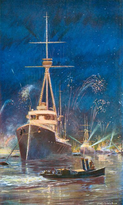 Verlichting van de vloot in de Theems, 21 juli 1909 door Charles Mills Sheldon
