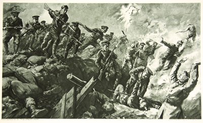De Verovering van de Duitse loopgraven bij Neuve Chapelle door Charles Mills Sheldon