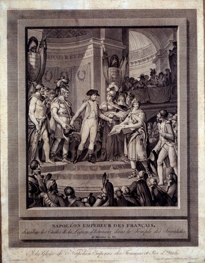 Napoleon verdeelt de sterren van het Legioen van Eer aan de Invalides 26 messidor an XII. Gravure door Charles Monnet (1732 - Ap 1808) door Charles Monnet