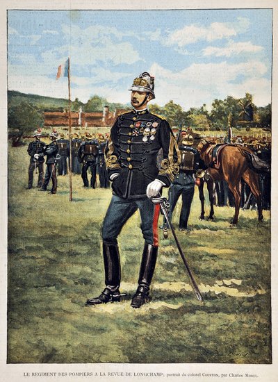 Het brandweerregiment heeft het Longchamps-magazijn (Portret van kolonel Couston) door Charles Morel