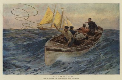 De piloot ophalen (chromolitho) door Charles Murray (after) Padday