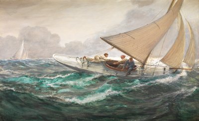 Een trek aan het grootzeil door Charles Napier Hemy