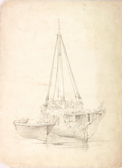 Oude Vissersboot en Dinghy door Charles Napier Hemy
