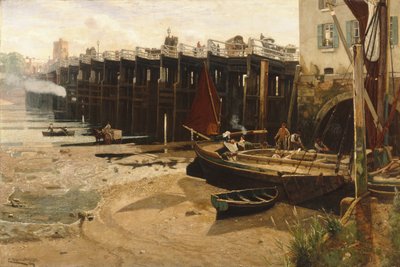 Oude Putney Bridge door Charles Napier Hemy