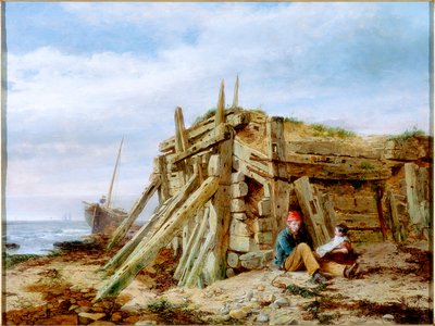 Onder de golfbreker, ca. 1863 door Charles Napier Hemy