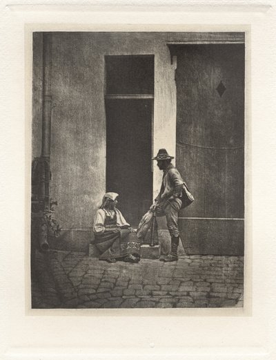 Planche IV – Pifferaro Staand en Italiaanse Boerin Zittend, in de Hof van 21 Quai Bourbon door Charles Nègre, André Jammes