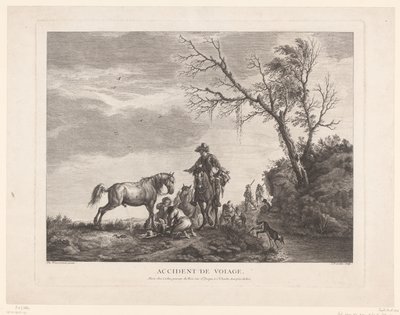 Reizigers tijdens een oponthoud door Charles Nicolas Cochin (II)