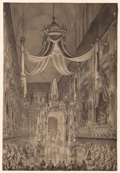 Begrafenis van Marie-Thérèse van Spanje, Dauphine van Frankrijk, in de Kerk van Notre Dame, Parijs, op 24 November 1746 door Charles Nicolas Cochin