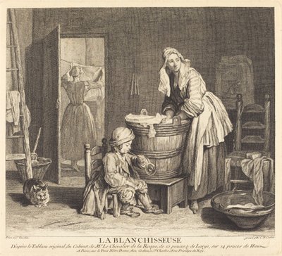 De Wasvrouw door Charles Nicolas Cochin I after Jean Siméon Chardin