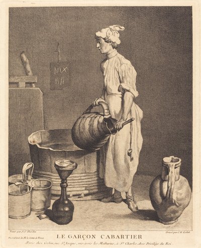 Le Garcon cabaretier door Charles Nicolas Cochin I after Jean Siméon Chardin