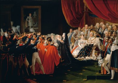 De hertogin van Berry introduceert de hertog van Bordeaux aan de toeschouwers door Charles Nicolas Raphael Lafond