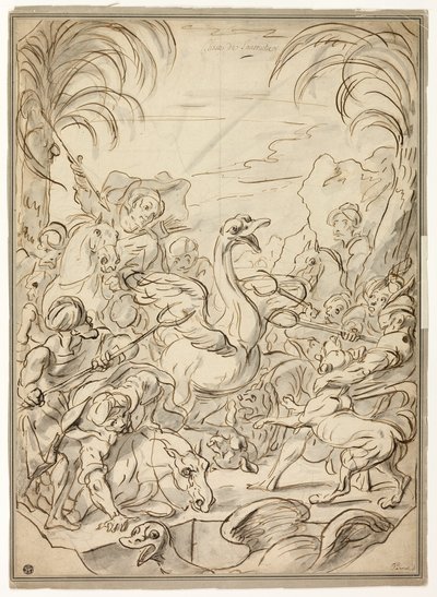 Struisvogeljacht door Charles Parrocel