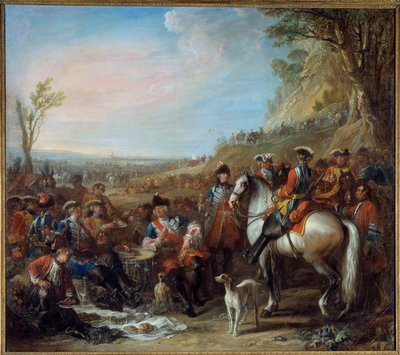 Stoppen van grenadiers te paard van het koningshuis. In het midden, Monsieur de Creil, Commandant door Charles Parrocel