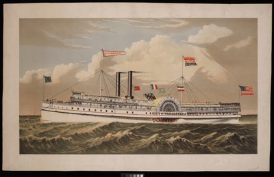 Amerikaanse raderstoomboot City of Worcester Norwich Line voor Boston via New London en Norwich door Charles Parsons