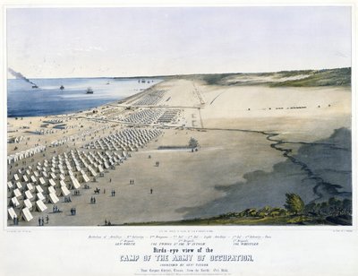 Vogelvlucht van het Kamp van het Bezettingsleger, onder bevel van Genl. Taylor. Bij Corpus Christi, Texas, [vanuit het Noorden] Okt. 1845. door Charles Parsons