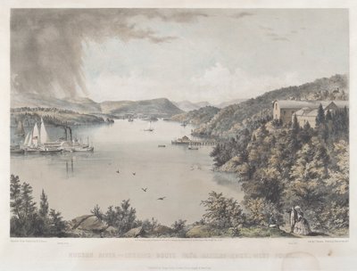 Hudson River Portfolio: Uitzicht naar het Zuiden vanaf Battery Knox, West Point door Charles Parsons after Benjamin Bellows Grant Stone