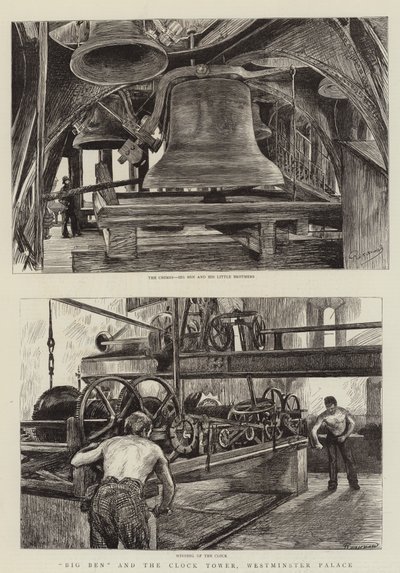 Big Ben en de Klokkentoren, Westminster Palace door Charles Paul Renouard