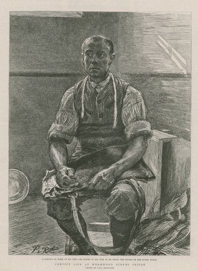 Gevangenisleven in de Wormwood Scrubs gevangenis (gravure) door Charles Paul Renouard