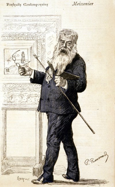 Portret van Meissonier. Gravure uit het einde van de 19e eeuw door Charles Paul Renouard
