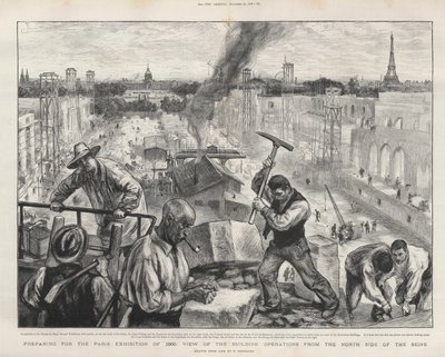 Voorbereidingen voor de Parijse tentoonstelling van 1900: uitzicht op de bouwwerkzaamheden vanaf de noordzijde van de Seine. door Charles Paul Renouard