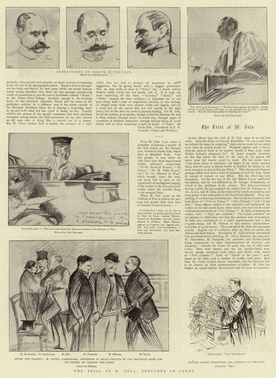 Het proces van M Zola, schetsen in de rechtbank door Charles Paul Renouard