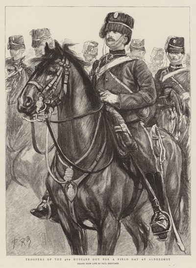 Ruiters van de 4e Huzaren op een veldtocht in Aldershot door Charles Paul Renouard