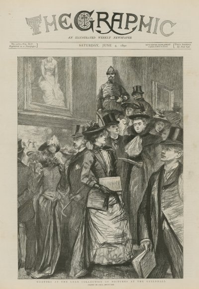 Bezoekers bij de uitleencollectie van schilderijen in de Guildhall door Charles Paul Renouard
