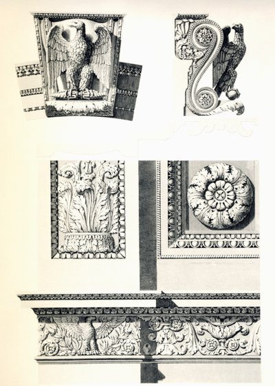 Decoratie met adelaars, rozetten en acanthusbladeren voor Arc de Triomphe du Carrousel, (detail) door Charles Percier