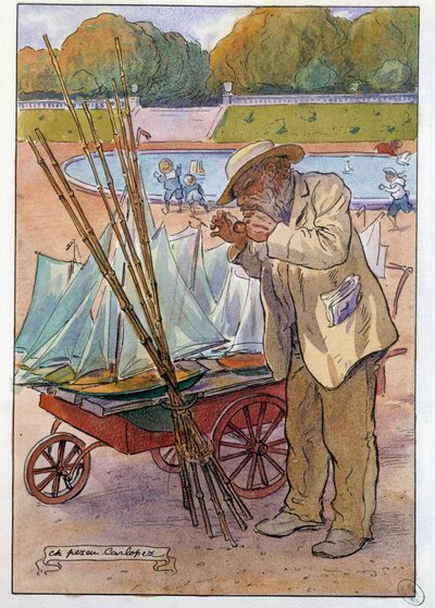 De bootkoopman in de Tuilerieëntuin in 1909 door Charles Pezeu Carlopez
