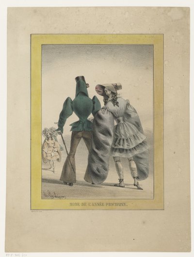 Man en vrouw in futuristische mode door Charles Philipon