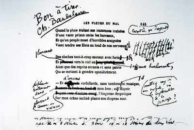 Gecorrigeerde proef van Les Fleurs du Mal door Charles Pierre Baudelaire