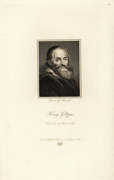 Portret van Hendrick Goltzius, Duits-geboren Nederlandse prentmaker, tekenaar en schilder door Charles Pye