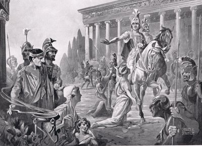 Alexander bij de inname van Thebe in 335 voor Christus, illustratie uit 