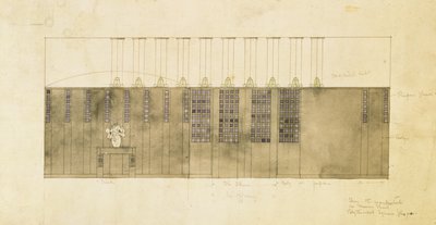 Ontwerp voor een muur, tafel en deuren, 1905 door Charles Rennie Mackintosh
