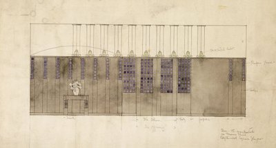 Ontwerp voor een muur, tafel en deuren, voor A.S. Ball, Berlijn, 1905 door Charles Rennie Mackintosh