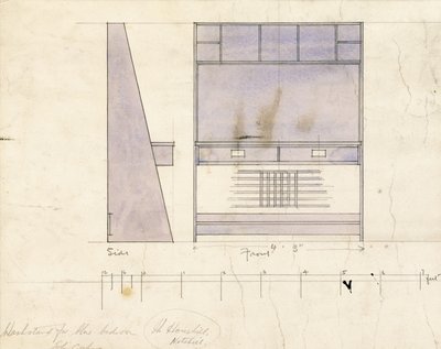 Ontwerp voor een wastafel, getoond in zij- en vooraanzicht, 1904 door Charles Rennie Mackintosh