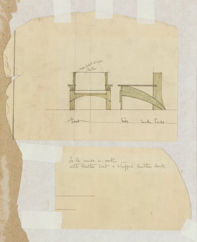 Ontwerp voor een eiken armstoel, getoond in voor- en zijaanzichten, 1905 door Charles Rennie Mackintosh