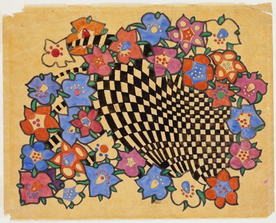Bloemen- en geruite stofontwerp, ca. 1916 door Charles Rennie Mackintosh