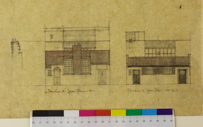 Harold Squire Studio: elevaties, alternatieve elevatie naar Glebe Place door Charles Rennie Mackintosh